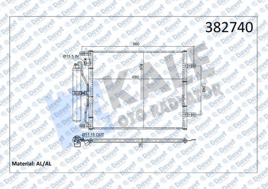 KALE 382740 Klima Radyatoru Nissan Micra Iii K12 1.5dci 03>10 Kurutucu Ile Brazing Al/Al 450×378x16